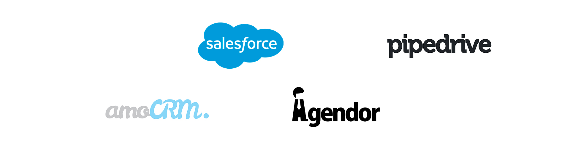 Logotippo salesforce, pipedrive, amocrm e agendor.