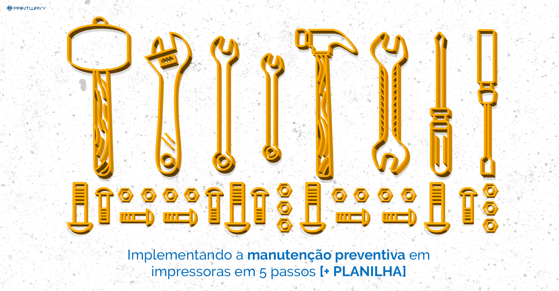Desenho de ferramentas que simbolizam o trabalho de manutenção preventiva em impressoras.