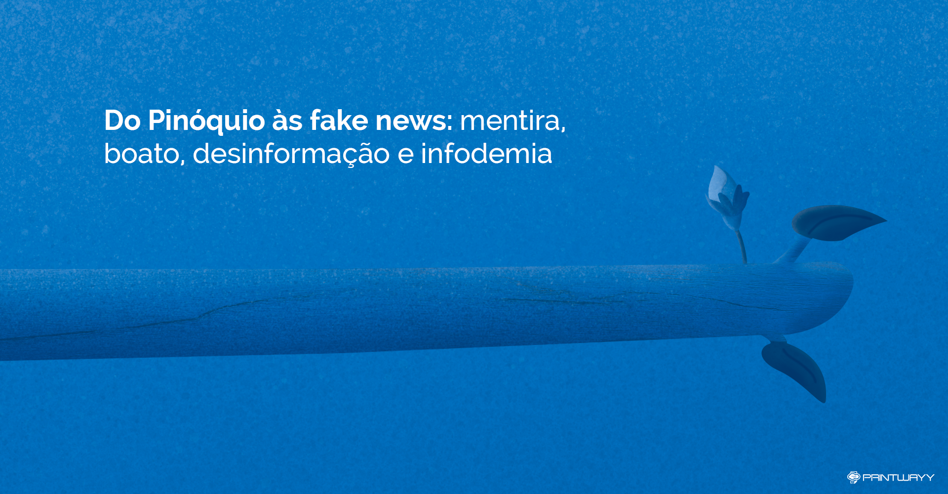 Ilustração do nariz do Pinóquio bem crescido de tanto contar mentiras, falar fake news, disseminar notícias falsas.
