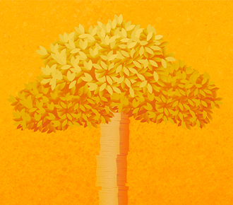 Ilustração de uma árvore, com o seu tronco constituído por uma pilha de papel, simbolizando o manejo florestal sustentável.