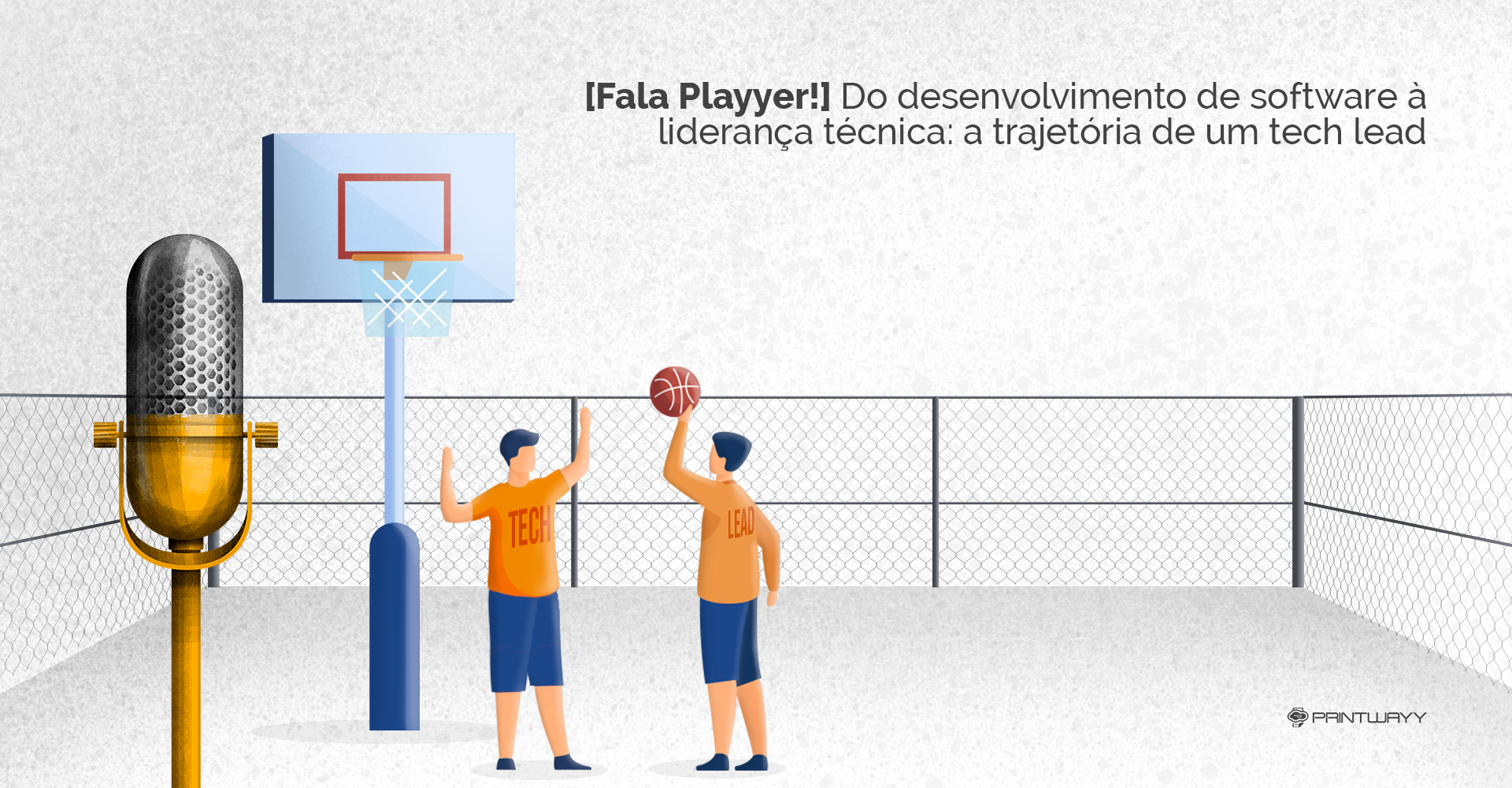 Duas pessoas jogando basquete em uma quadra. Retratando o trabalho em equipe e a liderança de um tech lead.