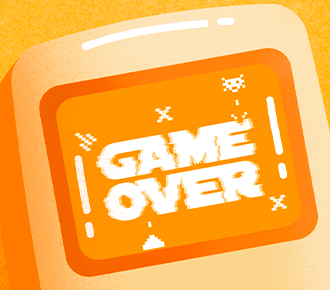 Ilustração de um videogame, com “Game Over” escrito na tela, simbolizando o final da parceria com o cliente.