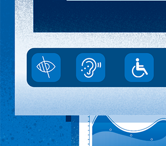 Painel digital de impressora mostra ícones de acessibilidade.