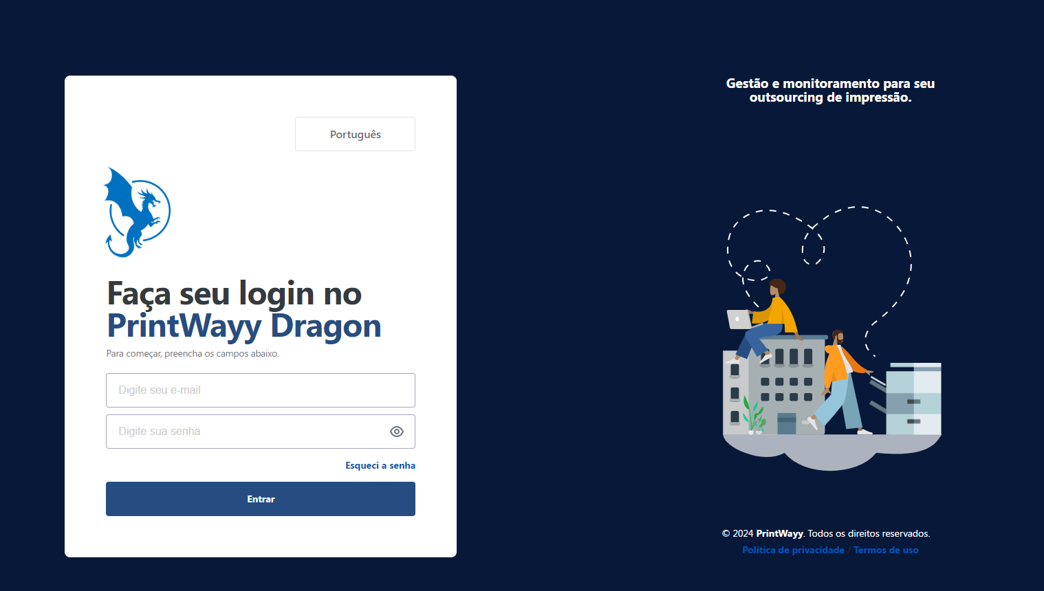 Imagem ilustrativa da tela de login do PrintWayy Dragon.