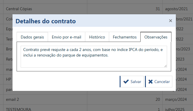 Tela da seção Detalhes do contrato no PrintWayy Dragon.