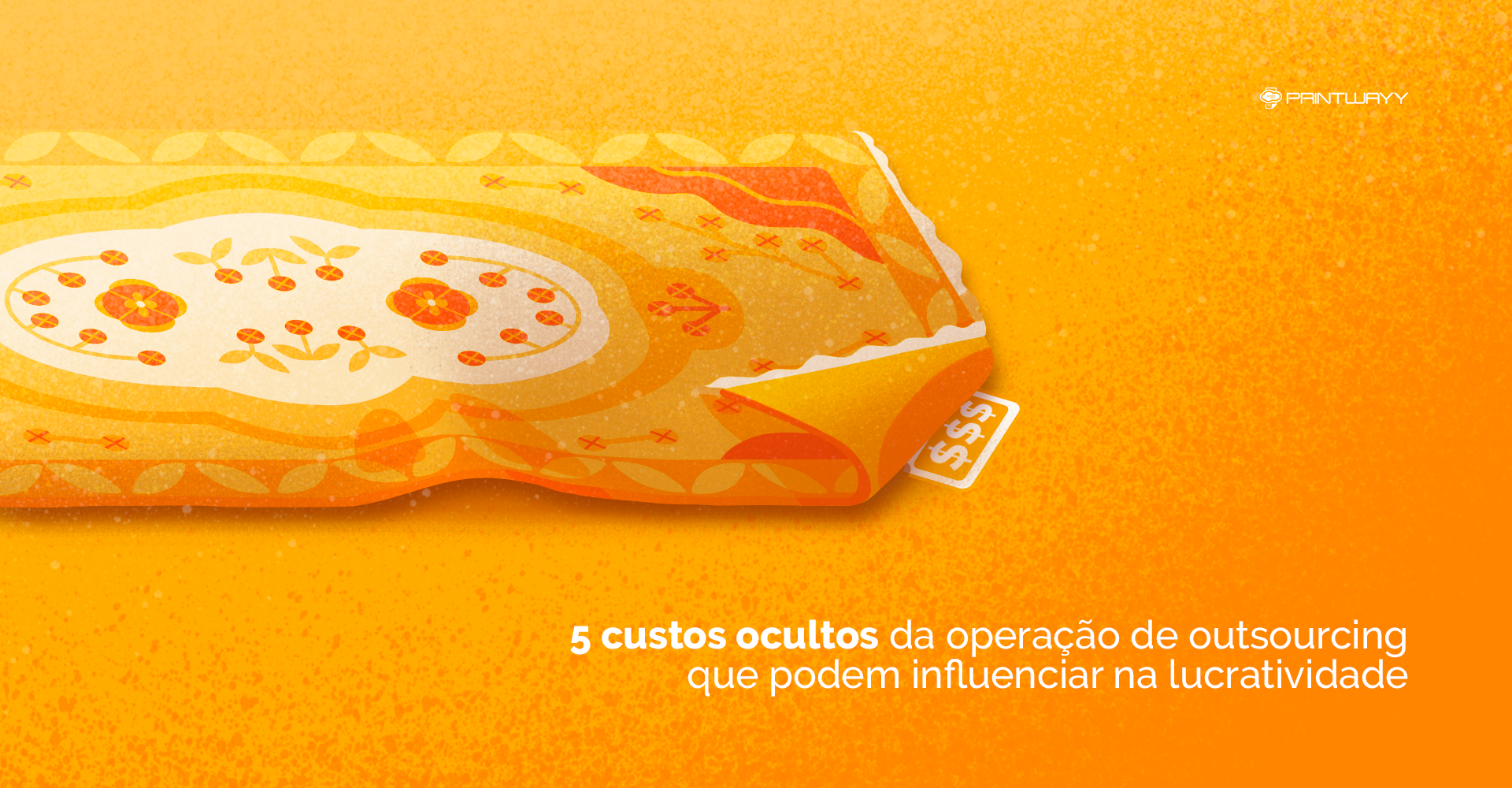 Um tapete com a lateral dobrada e, embaixo dele, há um cartão com cifrões - se referindo aos custos ocultos.