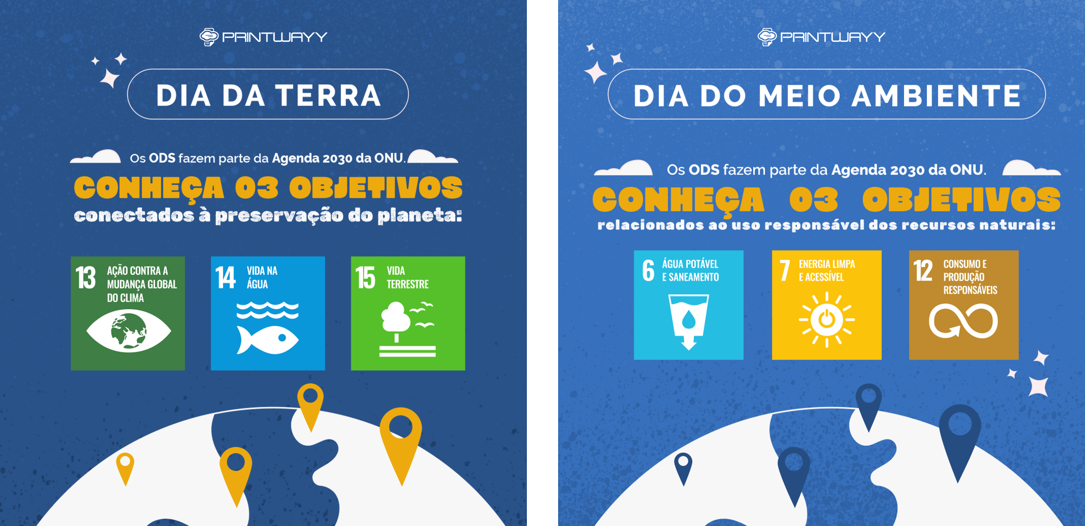 Publicações do Dia da Terra e Dia do Meio Ambiente disponíveis nas páginas da PrintWayy nas mídias sociais.