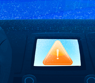 Ilustração do painel de um carro e no display um ícone de alerta.